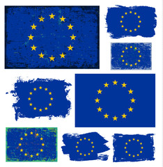 Set of  European Union Flags