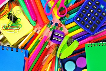 Full background of colorful school supplies