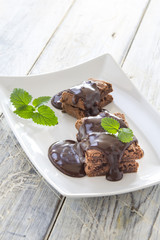 Brownies with chocolate sauce