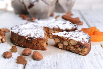 Delicious cake panforte on table close-up