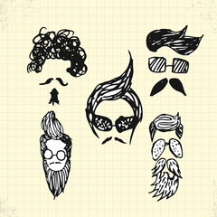 Doodle Hipster Hair Style on Paper