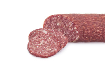Salami on white background