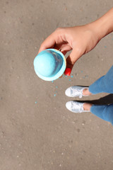 Ice cream in hand top view