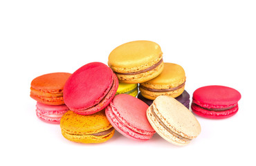 Fototapeta na wymiar French colorful macarons on white background