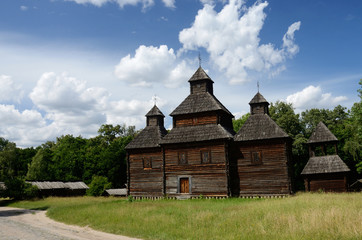 Fototapeta na wymiar Old Resurrection wooden church from Poltavshina region ,Ukraine,