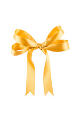 Orange ribbon with a bow on a white background
