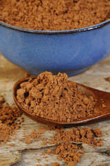 Cocoa powder in bowl with spoon