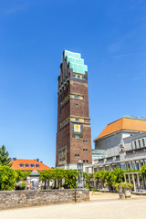 Fototapeta na wymiar Hochzeitsturm tower at Kuenstler Kolonie artists colony in Darms