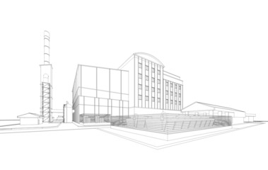 Obraz premium Perspective 3D render of building wireframe