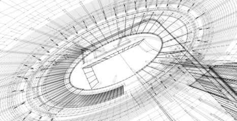 Obraz premium Perspective 3D render of building wireframe 