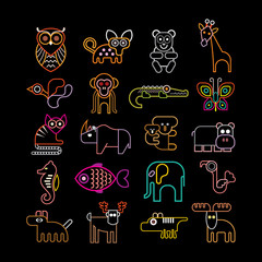 Naklejka premium Set of neon animal icons