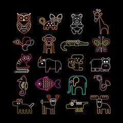 Gordijnen Set of neon animal icons ©  danjazzia