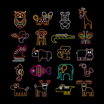 Set Of Neon Animal Icons