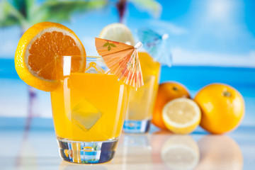 Tropical drinks on beach
