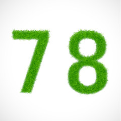 7, 8 number with grass textured isolated white, vector