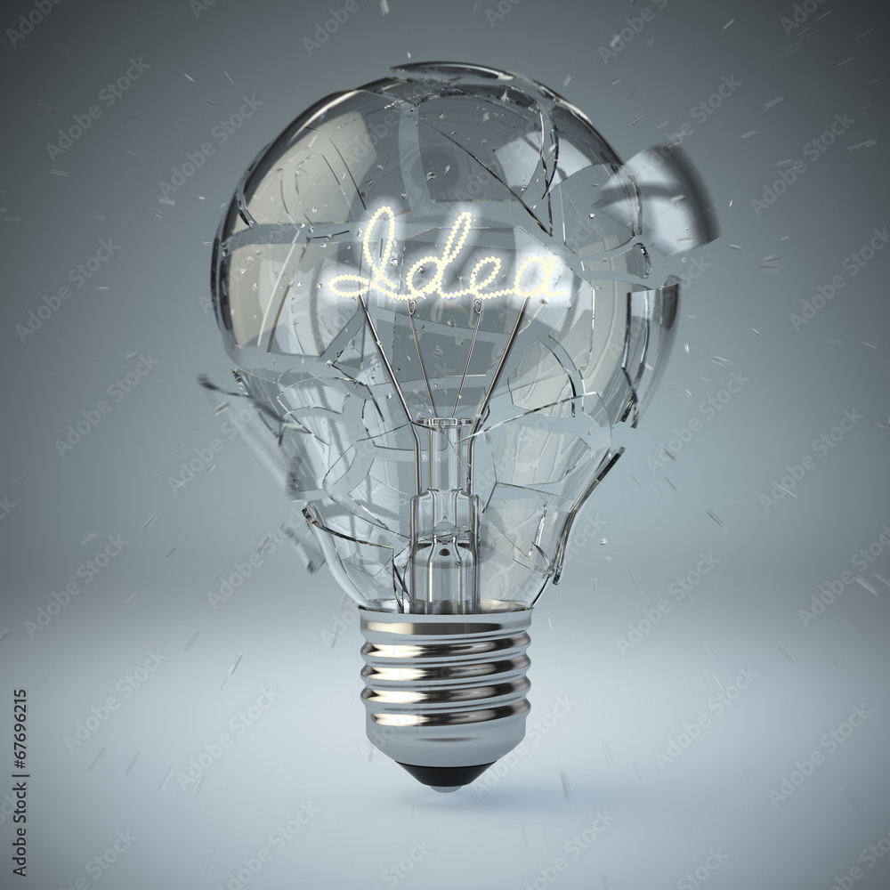 Poster Light bulb exploding. Concept of idea.