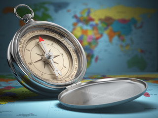 Compass on world map background. Navigation. © Maksym Yemelyanov