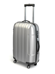 Luggage, Aluminium suitcase on white isolated background.