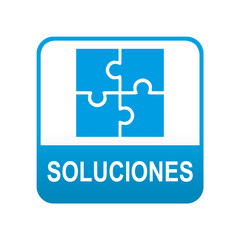 Obraz premium Etiqueta tipo app azul SOLUCIONES