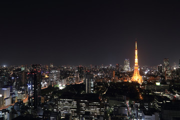 Fototapeta premium top view of Tokyo cityscape at night