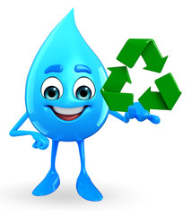 Obraz premium Water Drop Character with recycle icon