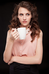 Coffee. Beautiful Girl Drinking Tea or Coffee. Beauty Woman