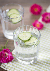 Cold mineral water with cucumber