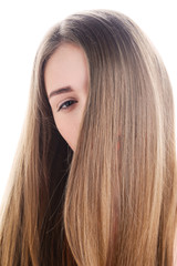 Naklejka premium Portret atrakcyjna młoda dziewczyna z długim blondynem