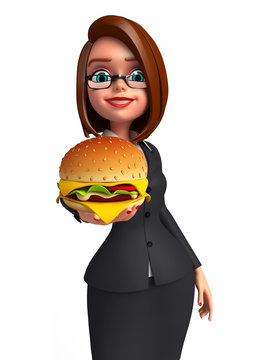 Young Business Woman with burger
