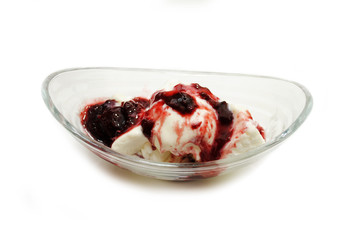 Vanilla Ice Cream with Cherry Syrup Topping