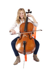 blond girl playing double bass © wernerimages