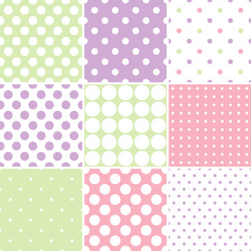 Pastel polka dot seamless patterns