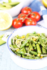 Salad with green beans and corn, and sauce
