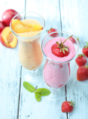 Delicious smoothie on table, close-up