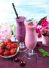 Delicious smoothie on table, close-up