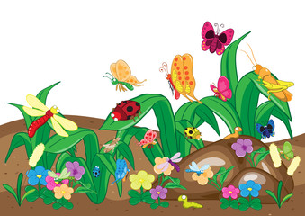 Insects family on the ground and tree. Insects cartoon and vecto © thanamat