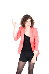 Obraz premium Beautiful Hispanic woman doing different expressions in different sets of clothes: you are crazy