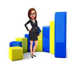 Young Business Woman with business graph