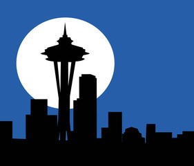 Seattle at Night-Vector