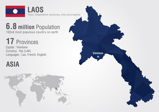 Laos world map with a pixel diamond texture.