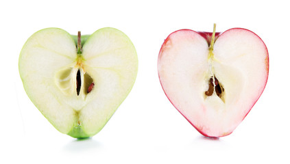 Sweet apples in shape of hearts, isolated on white