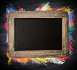 Blank blackboard with colored powder