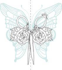 Vintage fashion and sewing poster with scissors