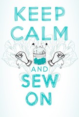 Vintage fashion and sewing poster with pin cushion