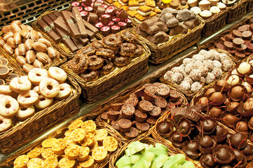 Dessert stall in La Boqueria, the most famous market at Barcelon