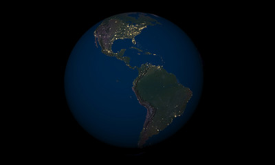 Fototapeta na wymiar Earth at night over Latin America