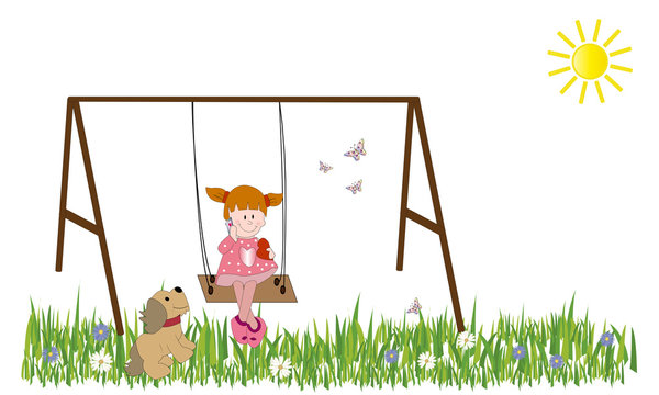 Ni&ntilde;a en columpio con su perro