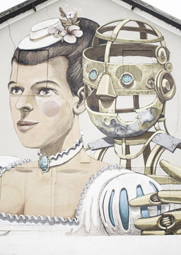 Robot with woman in period