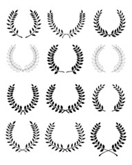 Obraz premium Big set of black silhouettes of laurel wreaths, vector