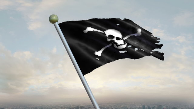 Looping Pirate Jolly Roger Flag animation with sky background